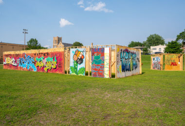 Memorialize The Movement  showing boards from the Minneapolis Uprising at Phelps Park on the 5th anniversary of George Floyd's murder.