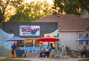 People with ice cream outside of Minnehaha Scoop on Minnehaha Avenue in South Minneapolis.