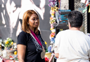 Paris Stevens, Geoge Floyd's cousin, at his memorial on the 5th Anniversary of his murder.