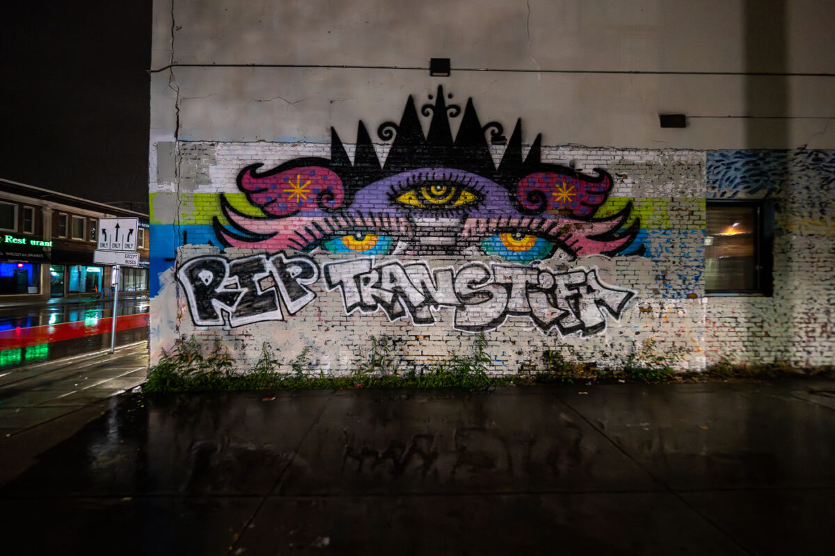 A mural reading "RIP TRANSTIFA" seen on Lake Street.