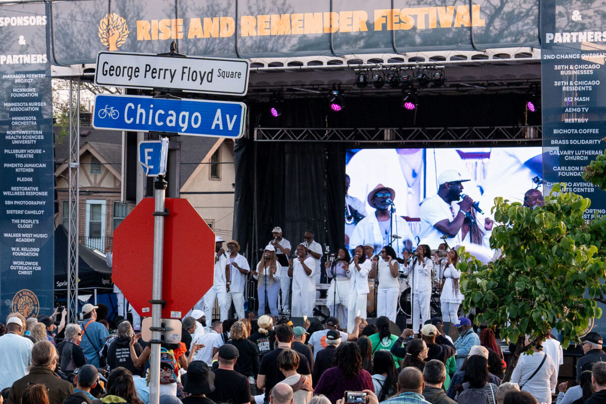 Sounds of Blackness performing at Rise and Remember 2025. The festival is held each year at George Floyd Square on the anniversary of George Floyd's murder by the Minneapolis police.