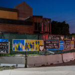 The burned Minneapolis police third precinct police station on the 5th anniversary of George Floyd's murder.