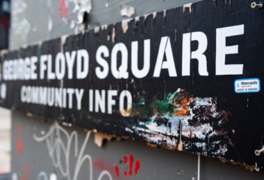 The former bus shelter at Chicago Avenue/38th Street in George Floyd Square: City of Minneapolis Asset #000493