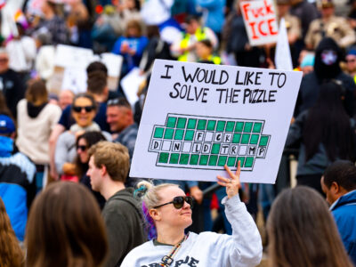I would like to solve the puzzle No Kings protest sign