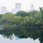 Wildfire smoke impacting the air around Lake of the Isles in Minneapolis.