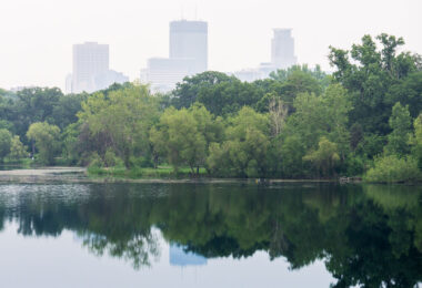 Wildfire smoke impacting the air around Lake of the Isles in Minneapolis.