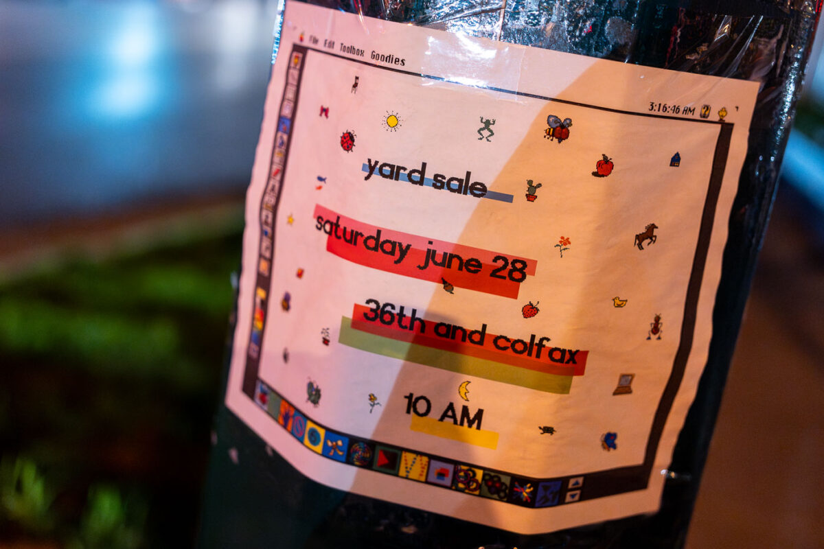 Macintosh inspired yard sale sign