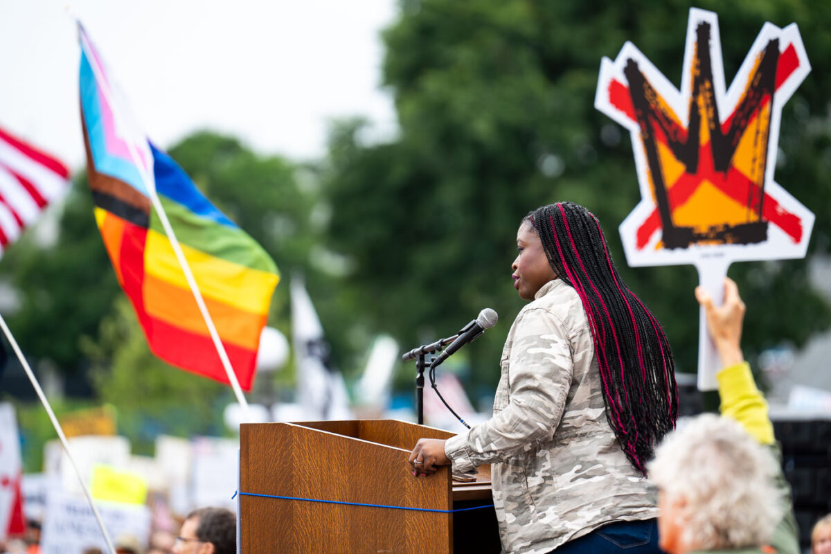 Nekima Levy Armstrong speaking at No Kings Minnesota