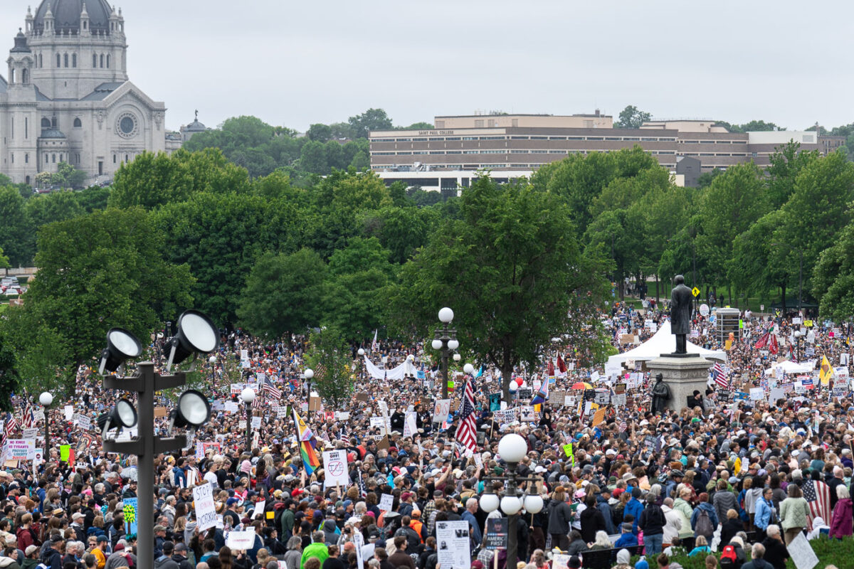 Despite warnings from the law enforcement not to attend today’s No Kings rally after this mornings shootings of Minnesota lawmakers with the killer on the lose, the No Kings Rally is happening at the Minnesota State Capitol in St. Paul.