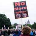 No More Hitlers Protest Sign in St Paul No Kings