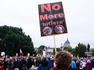 No More Hitlers Protest Sign in St. Paul No Kings