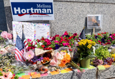 A growing memorial at the Minnesota State Capitol for State Representative Melissa Hortman. 

Hortman was assassinated along with her husband in their home on June 14th. A massive manhunt followed leading to the arrest of Vance Boelter. Boelter is also accused of shooting State Senator John Hoffman and his wife in their home.
