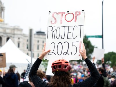 "Stop Project 2025" Sign Near the Minnesota State Capitol