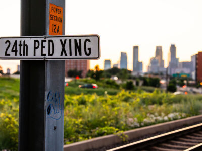 24th PED XING Sign on Metro Transit Tracks, Minneapolis