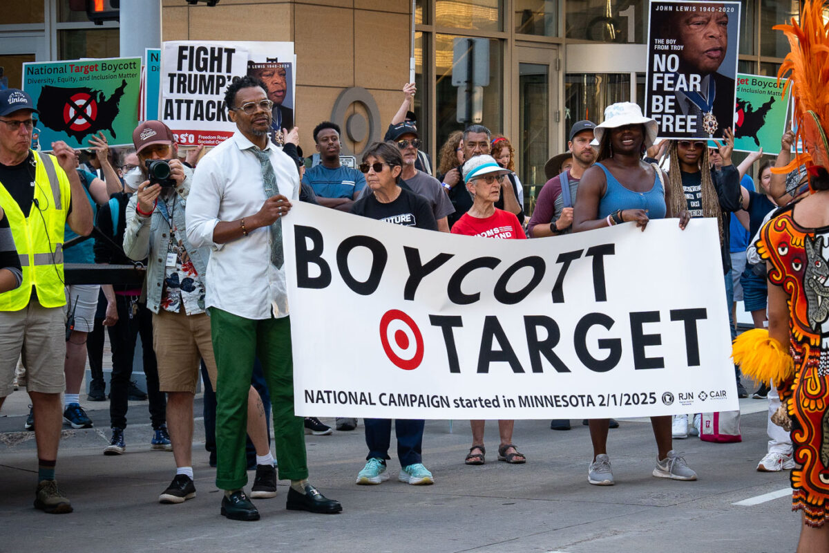 Boycott Target banner in Downtown Minneapolis