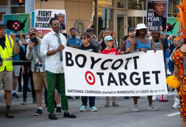Protesters in Downtown Minneapolis as part of nationwide “Good trouble lives on” protests. Organizers say “Good Trouble Lives On is a national day of action to respond to the attacks on our civil and human rights by the Trump administration. Together, we’ll remind them that in America, the power lies with the people.” After gathering at the Hennepin County Government Center listening to speakers such as Toussaint Morrison, Nekima Levy Armstrong, and Lieutenant Governor Peggy Flanagan they marched through Downtown Minneapolis.