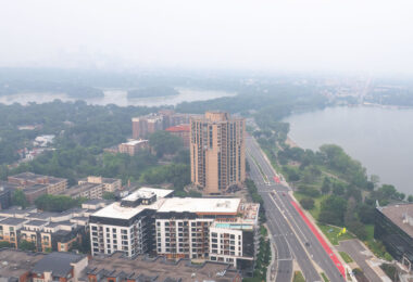 Canadian wildfire smoke covers Minneapolis, Minnesota in July 2025.