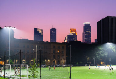 Soccer games at Elliot Park in Downtown Minneapolis as Canadian wildfire smoke rolls in once again.
