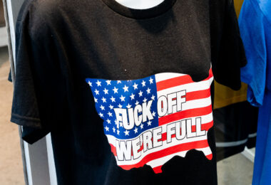 Wisconsin Dells shirt being sold in July 2025 that reads "Fuck off we're full".