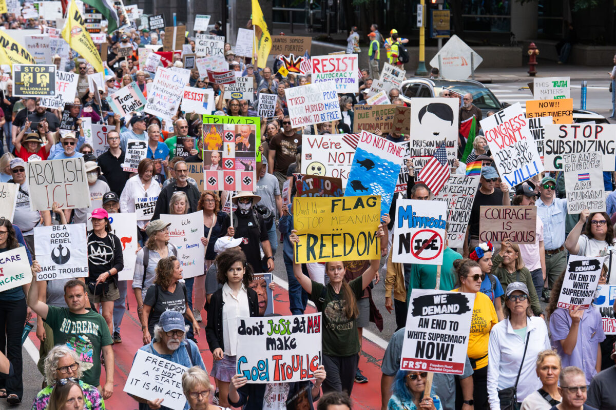 Good Trouble protest signs in Downtown Minneapolis