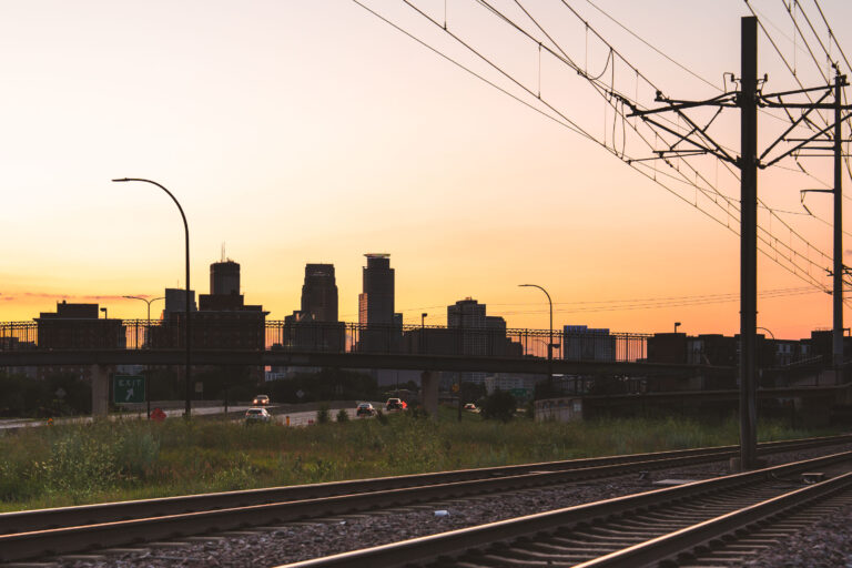 Haiwatha LRT Trail Sunset, Minneapolis 1 Light rail tracks in Minneapolis during sunset