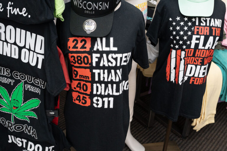 I stand for the flag Wisconsin Dells shirts 1 Shirts being sold in Wisconsin Dells in July 2025.