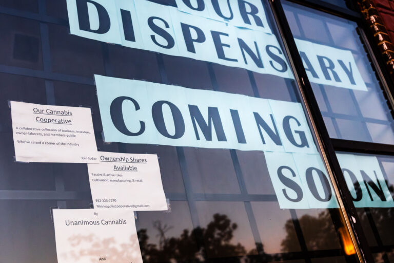 Our Dispensary Coming Soon 3 "Our Dispensary Coming Soon" in storefront windows on Hennepin Avenue in Uptown Minneapolis.