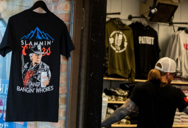 T-shirt reading "Slammin' Coors and Bangin' Whores" found at the "Trump Store" in downtown Wisconsin Dells.