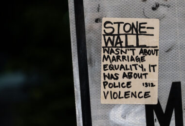 A sticker found in Minneapolis that reads: 

Stonewall wasn't about marriage equality, it was about police violence. 1312