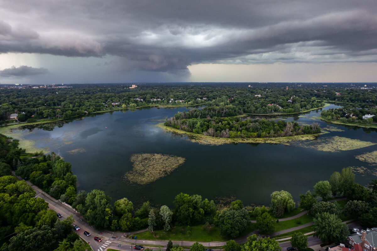 Storm clouds over a lake in South Minneapolis