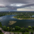 Storm clouds over a lake in South Minneapolis