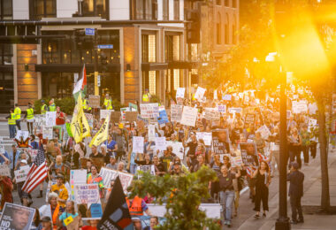 Protesters in Downtown Minneapolis as part of nationwide “Good trouble lives on” protests. Organizers say “Good Trouble Lives On is a national day of action to respond to the attacks on our civil and human rights by the Trump administration. Together, we’ll remind them that in America, the power lies with the people.” After gathering at the Hennepin County Government Center listening to speakers such as Toussaint Morrison, Nekima Levy Armstrong, and Lieutenant Governor Peggy Flanagan they marched through Downtown Minneapolis.