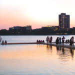 Sunset from outside the Minneapolis Sailing Center on Bde Maka Ska in Minneapolis.