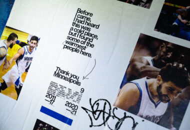 Ricky Rubio wheat pasting seen on Hennepin Avenue in July 2025. "Before I came, I had heard this was a cold place, but I found some of the warmest people here."