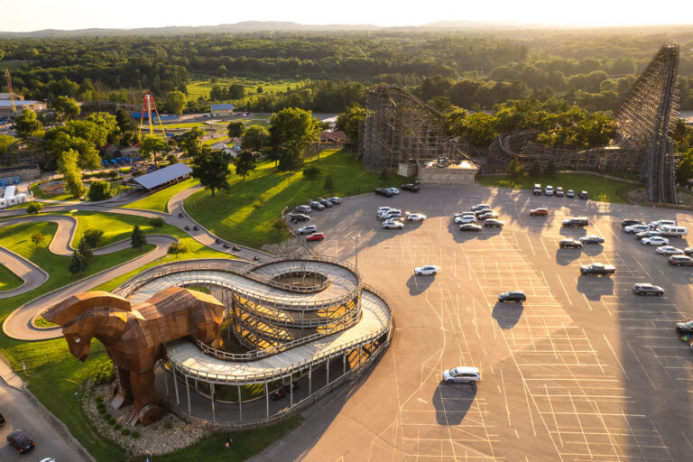 Wooden horse at Mt. Olympus in Wisconsin Dells 1 The big wooden horse at Mt. Olympus Water and Theme Park in Wisconsin Dells, Wisconsin.