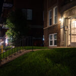 Apartment building on Holmes Ave in Uptown Minneapolis at night.