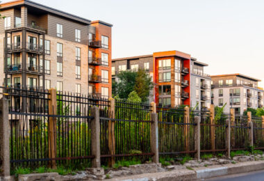 Inspire apartments as seen from across the Midtown Greenway on W 29th Street in Uptown Minneapolis.