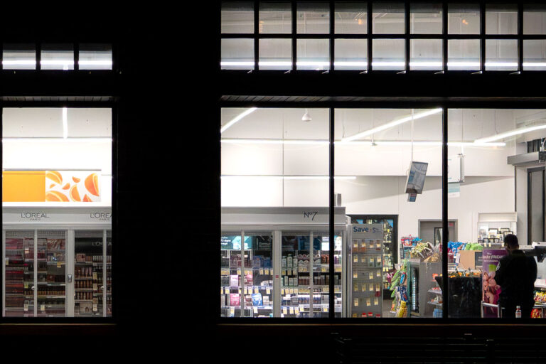 Security Guard inside a Minneapolis Walgreens 2 A security guard inside a Walgreens on Hennepin Avenue in Minneapolis.