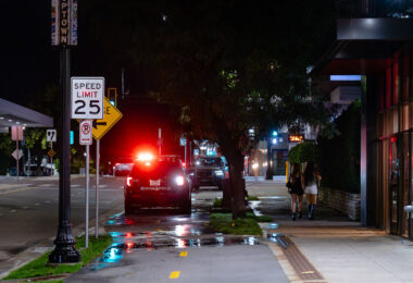 Every weekend night around 8pm, Minneapolis police park in the new bike lanes on Hennepin Avenue in Uptown Minneapolis.