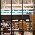 A man reading inside the Walker Library on Hennepin Avenue in Uptown Minneapolis.