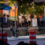 Hennepin Avenue road construction outside Namaste Cafe.