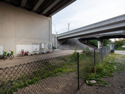 Spin & Lime Bikes Fenced on Midtown Greenway Path, I-35W
