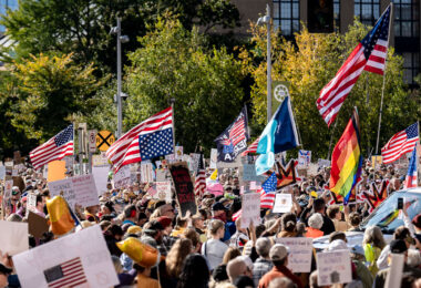 Thousands protest in Downtown Minneapolis on Saturday October 18, 2025 as part of nationwide “No Kings!” protest.