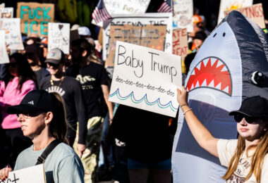 Thousands protest in Downtown Minneapolis on Saturday October 18, 2025 as part of nationwide “No Kings!” protest.