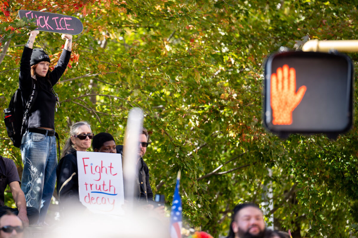 FUCK ICE skateboard at No Kings Minneapolis