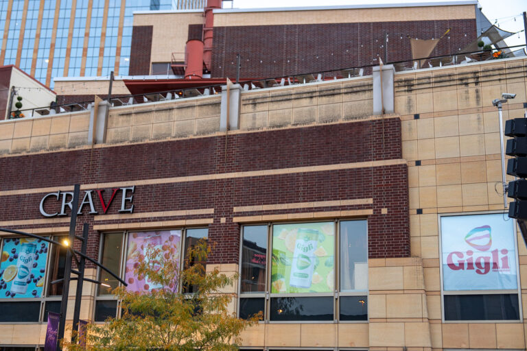 Gigli THC Drink Window Ads in Minneapolis 1 Ads for Gigli THC Drinks in the windows of a downtown Minneapolis office building. Seen on Hennepin Avenue in October 2025.