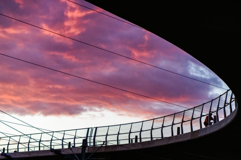 Gorgeous Sunset at Martin Olav Sabo Bridge 3 Real colorful sunset above the Martin Olav Sabo bridge over Haiwatha Avenue in South Minneapolis.