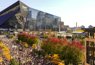 Organizers put the estimate attendance at 100,000.

Thousands protest in Downtown Minneapolis on Saturday October 18, 2025 as part of nationwide “No Kings!” protest.