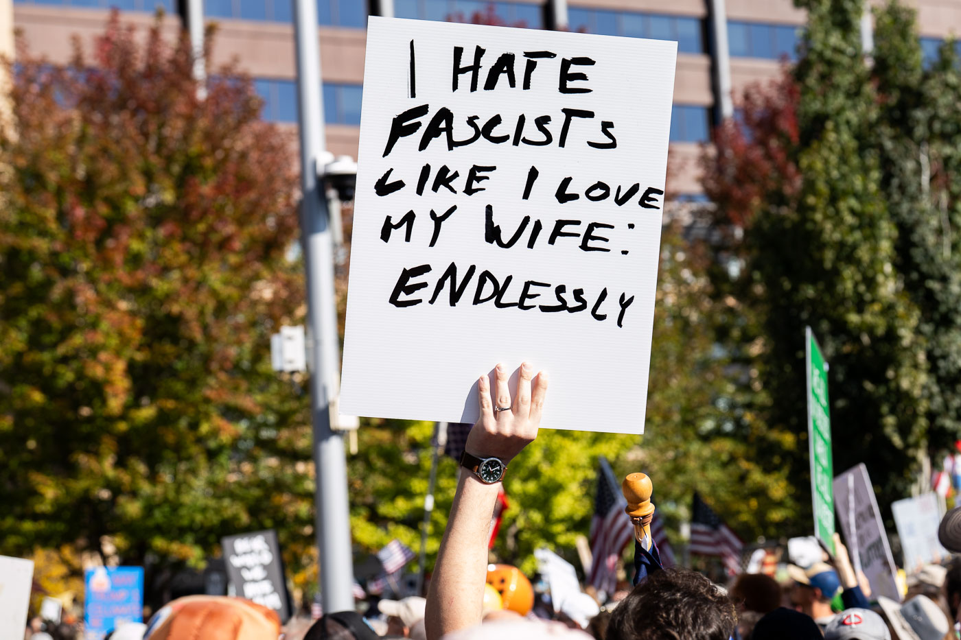 I hate fascists like i love my wife sign in Minneapolis