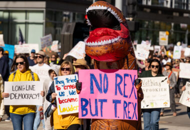 Thousands protest in Downtown Minneapolis on Saturday October 18, 2025 as part of nationwide “No Kings!” protest.